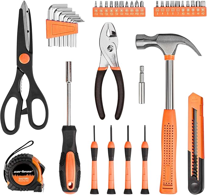 CARTMAN 39 Piece Tool Set General Household Hand Kit with Plastic Toolbox Storage Case Orange