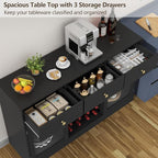 Auromie Wine Bar Cabinet with LED Light, Home Coffee Cabinet with Wine and Glass Rack, Kitchen Buffet Sideboard with Storage Cabinet&Drawers, Modern Liquor Cabinet for Living Room Dining Room (Black.)