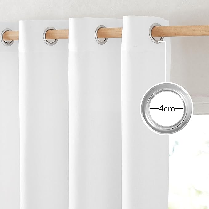 NICETOWN Thick Linen 120 inch Curtains for Living Room, Grommet Privacy Added Linen Burlap with Light Filtering Window Treatments for Bedroom/Living Room, White, W55 x L120, 2 Panels