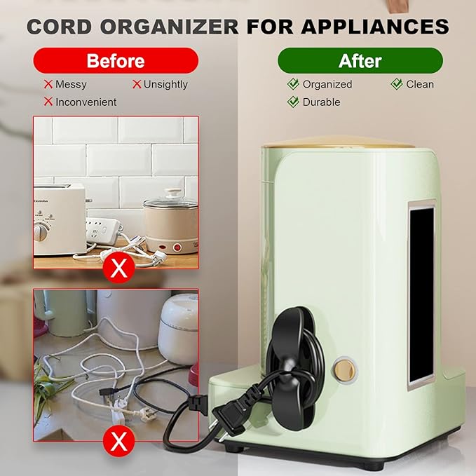 Appliance Cord Organizer for Kitchen Appliances: Small Appliance Cord Holder Winder Wrapper Keeper Hider Storage, Cable Cords Wire Organizer Stick on Pressure Cooker, Mixer, Blender, Air Fryer 4 Pack