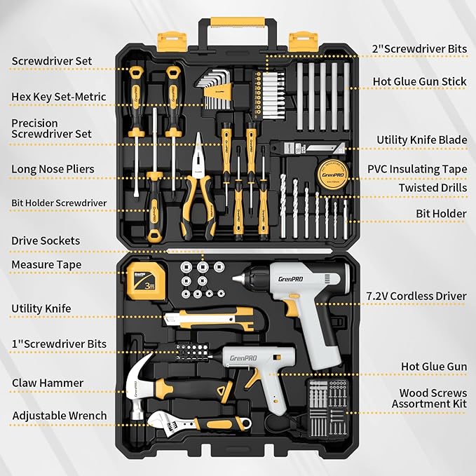 Tool Set Drill Set, 188PCS Tool Kit For Home with Cordless Drill Power, Hand Tool Kit for Women, Basic Household Auto Car Repair Tool Box for Men, Portable Plastic Storage Box Tools Sets