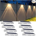 Solar Fence Lights Outdoor - 2700/4000/6000K 3 Modes, IP65 Waterproof Fence Solar Lights Outdoor, Fence Light Solar Powered for Patio Decor/Railing/Step and Wall - Unique Housewarming Gifts（8 Pack