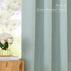 NICETOWN Sage Green Short Linen Curtains for Kitchen, Thick Flax Small Window Treatments Semi Sheer Privacy Assured with Light Through for Cafe/Bathroom, W42 x L48, 2 Panels