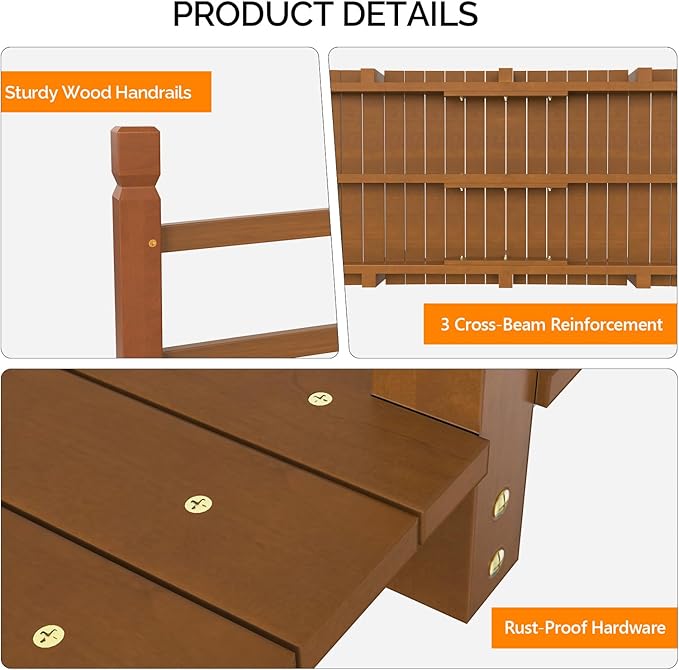 VINGLI Garden Bridge, Classic Wooden Bridge with Safety Rails, Decorative Arhced Footbridge for Patio Pond, Creek, Pathway(Brown, 5 ft)