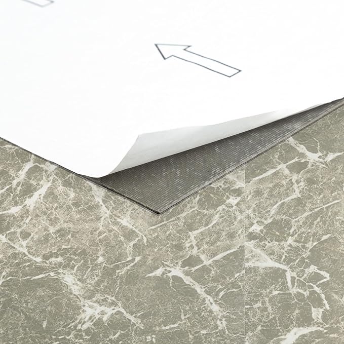 Nexus Self Adhesive 12-Inch Vinyl Floor Tiles, 20 Tiles - 12" x 12", Grey Marble - Peel & Stick, DIY Flooring for Kitchen, Dining Room, Bedrooms & Bathrooms by Achim Home Decor