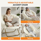 Sweetcrispy Saucer Chairs, Comfy Folding Cozy Faux Fur Living Room Reading Lounge Chair with Soft Thick Padded Seat & Metal Frame Modern Style Bedroom Home Dorm for Kids Adults, X-Large - Cream