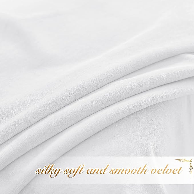 NICETOWN White Velvet Curtains 63 inches for Bedroom, Sound Reducing Heavy-Duty Solid Rod Pocket Light Blocking Drapes/Panels for Living Room (2 Panels, 52 inches Wide Each Panel)