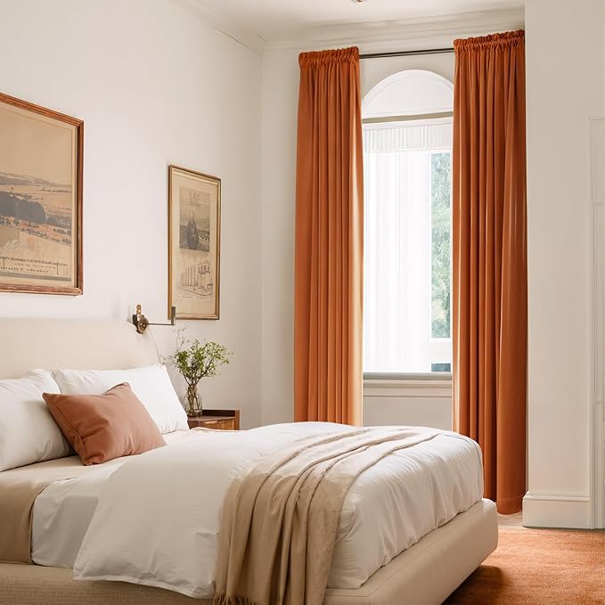 NICETOWN Orange Velvet Curtains 96 inch Long - Room Darkening Red Orange Rod Pocket Privacy Backdrops Drapes Soft Window Treatments for Bedroom and Living Room(2 Panels, 52" Wide)