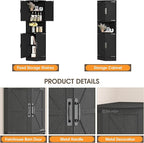 Vabches 64.8" Tall Farmhouse Corner Cabinet with 4 Doors and 5 Storage Shelves, Farmhouse Storage Cabinet with Barn Door Design, Home Space Saver for Living Room, Kitchen, Laundry Room,Black