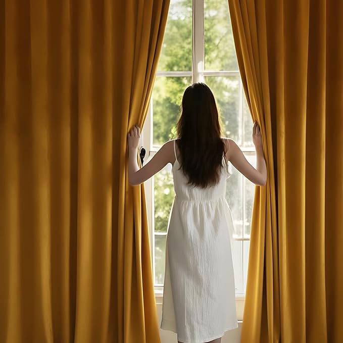 NICETOWN Warm Gold Velvet Curtains 84 inches Long, Room Darkening Drapes for Family Room/Holiday Fete, Rod Pocket Classic Privacy Protect Panels for Summer, Autumn & Winter (1 Pair, 96 inch)