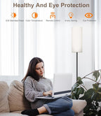 luckystyle Dimmable Floor Standing Tall Lamp, 12W Led Bulb with Lampshade, Foot Switch, Remote Custom Color Temperature Pole for Bedroom, Office, Kids & Living Room, Black