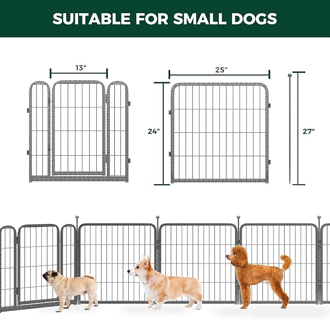 FXW Garden Fence Outdoor for The Yard – 24in(H) x 30.4ft(L) Heavy Duty Metal Animal Barrier for Dog and Rabbit, Decorative Dog Fence, 16 Panels, Silver