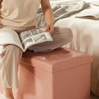 HAUSFRAU - 30 Inches Storage Ottoman Bench with Flipping Lid, Foldable Storage Chest Foot Rest for Living Room, Bedroom, Entryway, Load 660 lb, Synthetic Leather, Pink