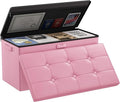 DocSafe Storage Ottoman Bench with Lock,Fireproof 30 Inches Folding Bench Foot Rest Stool Storage Chest Safe for Living Room,Bedroom,Home Office,Waterproof Leather Ottoman with Handles,Pink