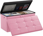 DocSafe Storage Ottoman Bench with Lock,Fireproof 30 Inches Folding Bench Foot Rest Stool Storage Chest Safe for Living Room,Bedroom,Home Office,Waterproof Leather Ottoman with Handles,Pink