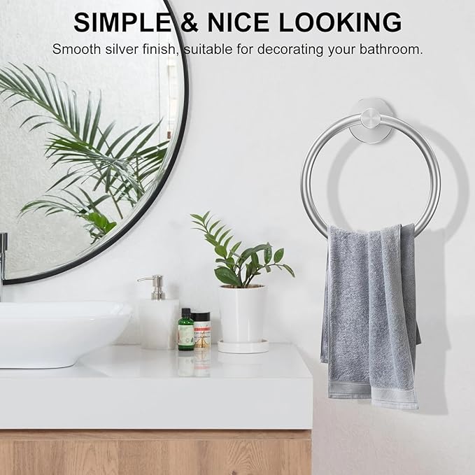 SetSail Towel Holder for Bathroom Wall Silver Towel Ring Stainless Steel Hand Towel Holder Heavy Duty Towel Hanger for Bath, Kitchen Drill Hole