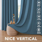 H.VERSAILTEX 100% Blackout Curtains for Bedroom Thermal Insulated Linen Textured Curtains Heat and Full Light Blocking Drapes Living Room Curtains 2 Panel Sets, Blue Sapphire, 52x45 Inch