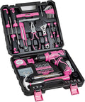 Tool Set - Tool Kit with 8V Cordless Drill, 132 Piece Tool Box with Drill, Home Tool Kits for Women & Men, Hand Drill Set Perfect for Homeowner, Diyer, Handyman - Pink