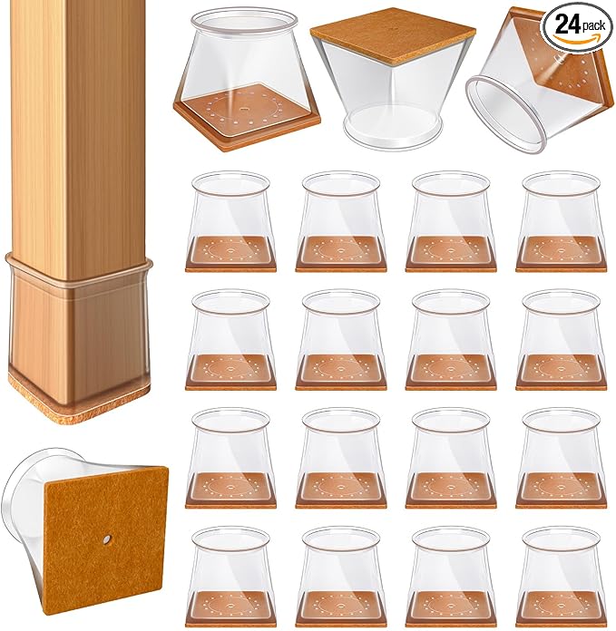 24 Pcs Chair Leg Floor Protectors for Hardwood Floors Square Silicone Covers to Protect Wood Tile Floors Felt Pads Furniture Leg Caps Anti-Scratch Reduce Noise (Fit:3/4" to 1")
