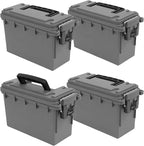 Sheffield 12759 4-Pack Ammo Storage Box, Stackable .30 Cal Field Boxes, Water and Dust Resistant, Lockable Storage Box with Handle, Secures Hunting Gear, Supplies, and Bullets, Made in USA, Gray