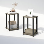 Furinno Simplistic Night Stand Set of 2, 2-Tier Small Nightstand with Open Shelf, Toolless Assembly Bedside Table, End Table, Side Table, for Bedroom, Closet, Dorm, French Oak