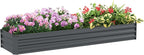 Outsunny 8 x 2 x 1ft Galvanized Raised Garden Bed Kit, Outdoor Metal Elevated Planter Box with Safety Edging, Large Raised Bed for Growing Flowers, Herbs and Vegetables, Dark Gray