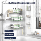 NESOMI Shower Caddy Adhesive Shower Organizer 8-Pack, Rustproof Stainless Steel Bathroom Shelves, Large Capacity No-Drill Rack Storage Accessories with Soap Dish Toothbrush Holder Hooks