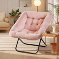 DUMOS Saucer Chair, Foldable Living Room Chairs, Soft Faux Fur Lounge Chair for Bedroom, Reading Chairs for Adults, X-Large (Pink)