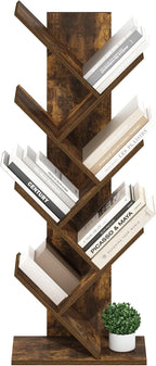 Furinno Tree Book Shelf, 7-Tier Bookshelf with Angled Open Shelf, Tree Bookcase for Room Decor, 8.4 x 15.7 x 39.4, for Organization and Storage, for Living Room, Bedroom, Home Office, Amber Pine
