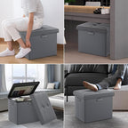 DocSafe Storage Ottoman with Lock,Fireproof Folding Ottoman Foot Rest Stool Storage Chest with Storage Safe for Important Documents,Waterproof 17 Inches Short Ottoman Foot Stool with Handles,Grey