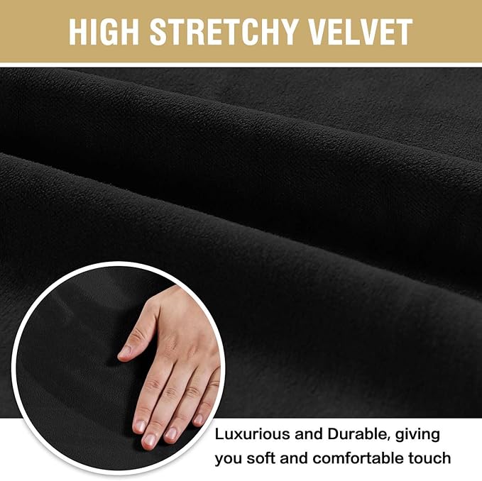 H.VERSAILTEX Velvet Dining Chair Covers Stretch Chair Covers for Dining Room Set of 2 Parson Chair Slipcovers Chair Protectors Covers Dining, Soft Thick Solid Velvet Fabric Washable, Black