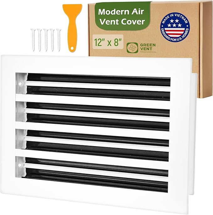 Modern Air Vent Cover 12x8 (Duct Opening) - Decorative White Aluminum Linear Slot Diffuser for Wall, Ceiling, Floor Register - Quiet Operation HVAC Grille for Home with Adjustable Airflow
