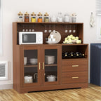 Auromie Wine Bar Cabinet with LED Light, Home Coffee Cabinet with Wine and Glass Rack, Kitchen Buffet Sideboard with Storage Cabinet&Drawers, Modern Liquor Cabinet for Living Room Dining Room (Brown)