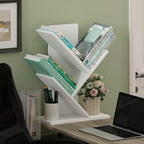Furinno Tree Book Shelf, 3-Tier Bookshelf with Angled Open Shelf, Tree Bookcase for Room Decor, 8.4 x 15.7 x 21.3, for Organization and Storage, for Living Room, Bedroom, Home Office, White