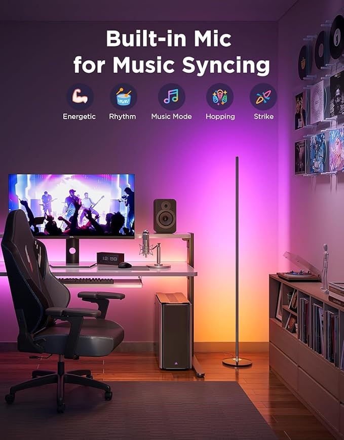 Govee RGBIC Floor Lamp Basic, LED Corner Lamp Compatible with SmartThings, Alexa, and Matter, Smart Modern Floor Lamp with Music Sync and 16 Million DIY Colors, Standing Lamp for Bedroom Living Room