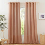 NICETOWN Rustic Linen 144 inch Long Curtains for Living Room, Grommet Privacy Added Thick Linen Weave with Light Filter Window Curtains & Drapes for Bedroom, Terracotta, W55 x L144, 2 Panels