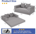 COMAX Futon Sofa Bed, 4‑in‑1 Convertible Sofa Bed, Folding Boneless Couches for Living Room, Fold Out Small Foldable Loveseat Floor Sleeper Comfy Mattress Lounge Space‑Saving, Light Grey