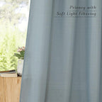 NICETOWN Linen Flax Semi Sheer Curtains 94" Length, Grommet Window Treatments Privacy Added with Light Penetration Vertical Drapes for Loft/Home Office, Stone Blue, W55 x L94, 2 Panels