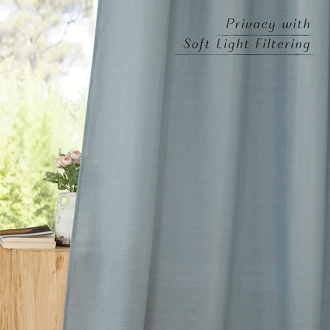 NICETOWN Flax Stone Blue Linen Curtains for Room Divider, Grommet Top Thick Flax Semi Sheer Vertical Drapes Privacy Assured with Light Filtering for Sliding Glass Door, W68 x L84, 2 Pieces