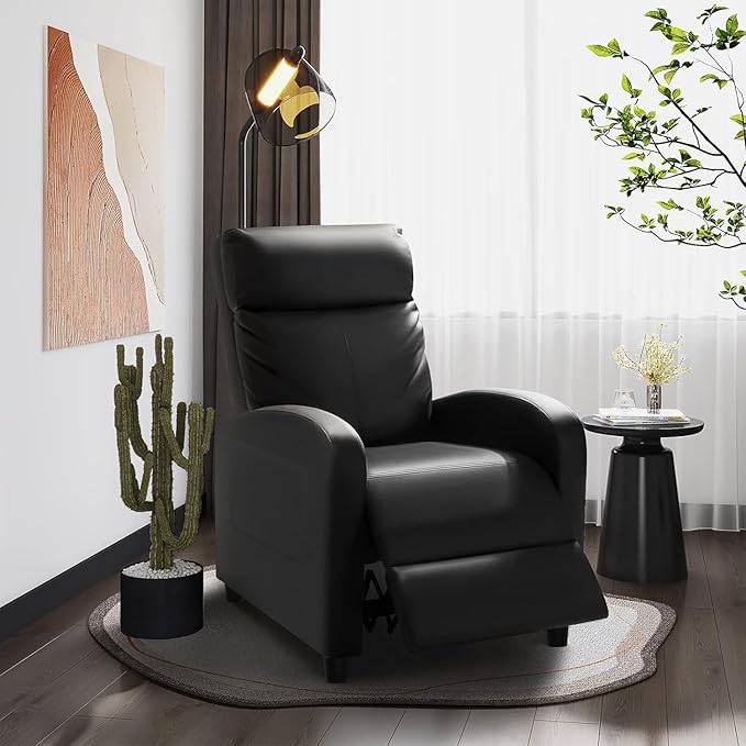 Homall Recliner Chair, Recliner Sofa PU Leather for Adults, Recliners Home Theater Seating with Lumbar Support, Reclining Sofa Chair for Living Room (Black, Leather)