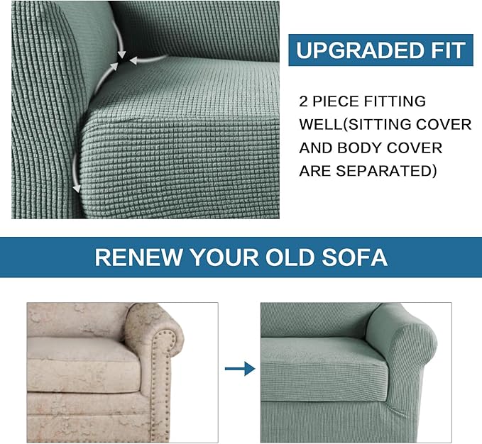 H.VERSAILTEX 2-Piece Armchair Slipcovers with Arms Sofa Slipcover Fit Chair Width Up to 47 Inch, Anti-Slip Rich Stretch Knitted Jacquard Fabric Small Checks(Chair, Sage)