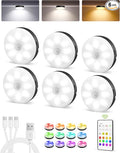 EZVALO Under Cabinet Lighting,1000mAh Rechargeable Puck Lights with Remote,3 Color Temps & 12 RGB Motion Sensor Closet Lights Indoor, Dimmable Under Counter Lights for Kitchen, Shelf Black (6 Packs)