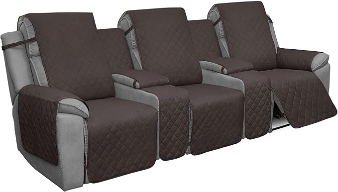 Easy-Going Recliner Sofa Cover with Console, Reversible Couch Cover for Living Room, Split Sofa Cover for Each Seat with Elastic Straps for Dogs, Pets (3 Seater, Chocolate/Beige)