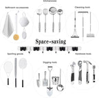 AceMining 5 Racks and 4 Hooks Mop and Broom Holder Wall Mount, Broom Organizer Storage Tool Racks Stainless Steel Heavy Duty Hooks Self Adhesive Solid Non-slip for Home Kitchen Garden Laundry Garage