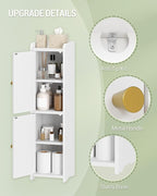 Bathroom Storage Cabinet, Small Corner Floor Cabinet with 2 Doors and Adjustable Shelf, Narrow Toilet Paper Cabinets, Bathroom Organizer for Small Spaces, 7.9" D x 7.9" W x 29.5" H White