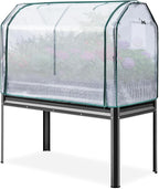 KING BIRD Large Raised Garden Bed with Cover Galvanized Elevated Planter Box with Legs 48×24×56 in for Backyard, Patio, Balcony, 400lb Capacity, Dark Grey