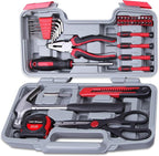 CARTMAN 39-Piece Home Tool Set Kit, Essential Household Hand Tools with Plastic Storage Case Red