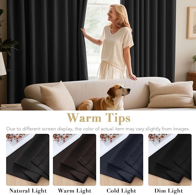H.VERSAILTEX Blackout Curtains for Bedroom Thermal Insulated Living Room Curtains 90 Inch Long Grommet Privacy Protection Window Curtain Panels/Drapes for Nursery, 2 Panels, Jet Black