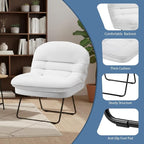 DUMOS Comfy Saucer Chair,PU Leather Foldable Chairs for Bedroom, Dorm & Gaming, Fashion Floor Chair with Back Support for Small Spaces, New White