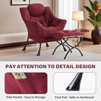 Tiita Lazy Chair with Ottoman, Red Modern Large Accent Chair, Comfy Leisure Sofa Armchair with Ottoman, Reading Chair with Footrest for Bedroom, Living Room, Dorm Rooms, Wine red